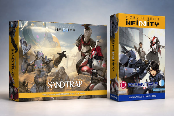 Infinity Operation: Sandtrap and Essentials START HERE boxes on a slate studio backdrop