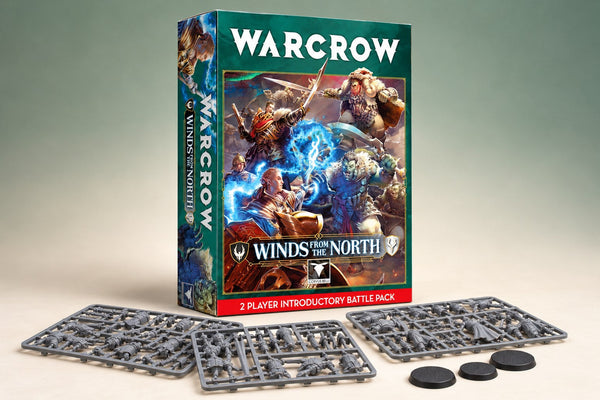 Warcrow Winds from the North two player battle pack with sprues and bases on a sage studio backdrop