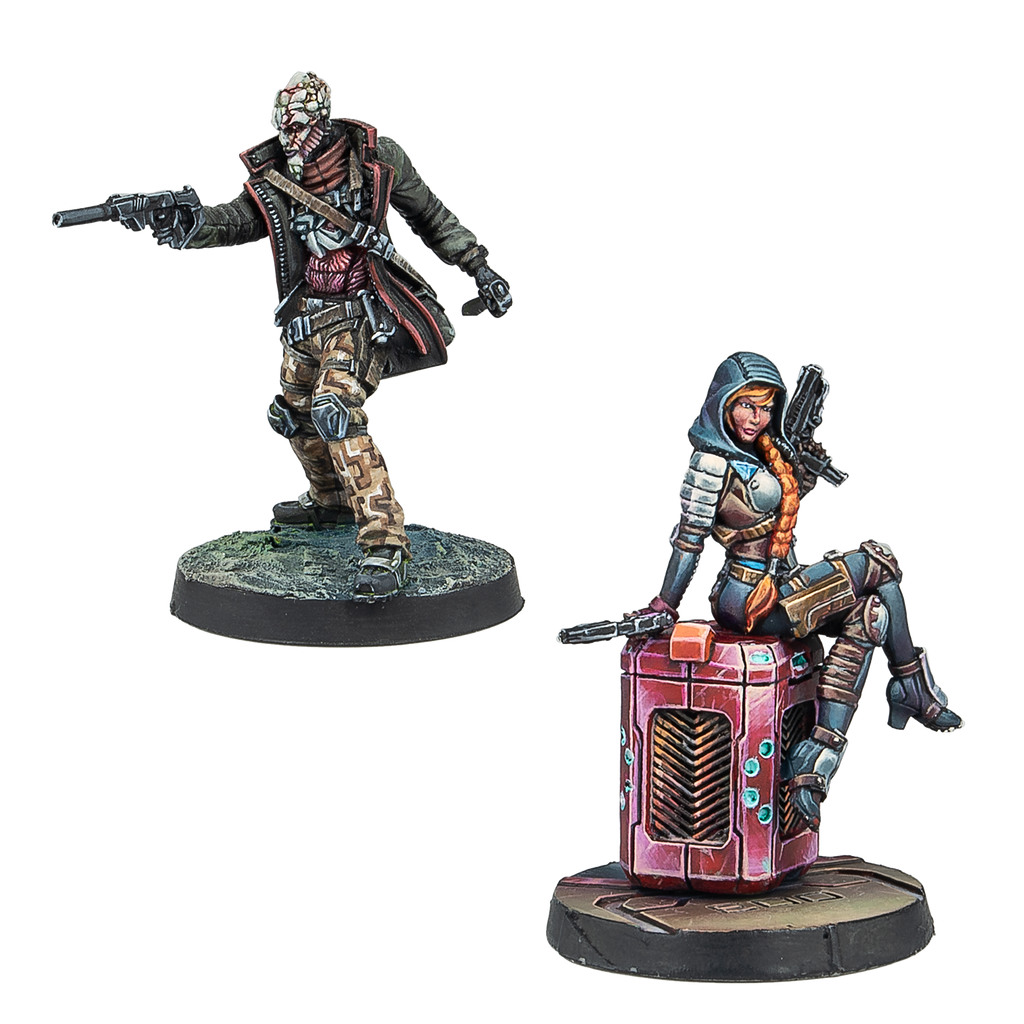 Infinity Caledonian Combat Force Characters, Uxia McNeill and Armand Le Muet miniatures
