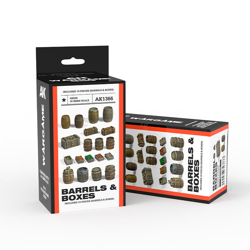 AK Interactive: Barrels & Boxes Wargame Set (Resin 30-35mm)