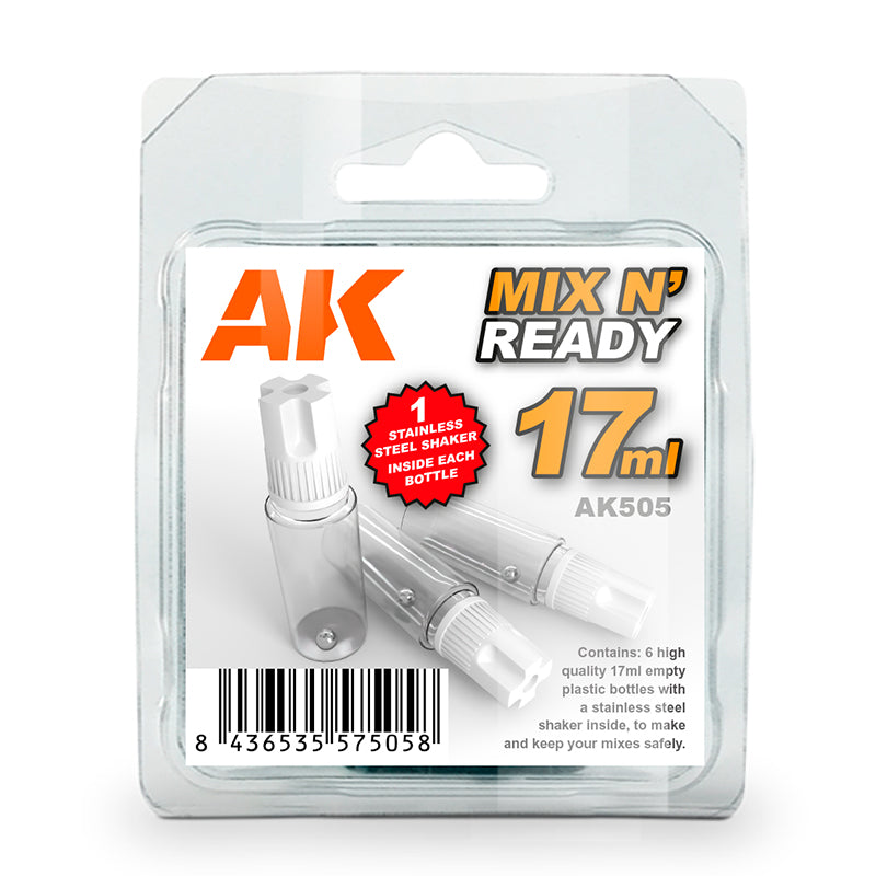 AK Interactive: Mix And Ready - Acrylics (6 Empty, Jars With Shaker Ball) (17ml)
