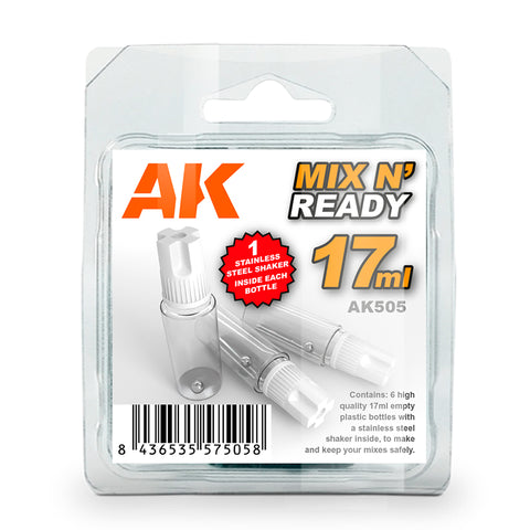 AK Interactive: Mix And Ready - Acrylics (6 Empty, Jars With Shaker Ball) (17ml)