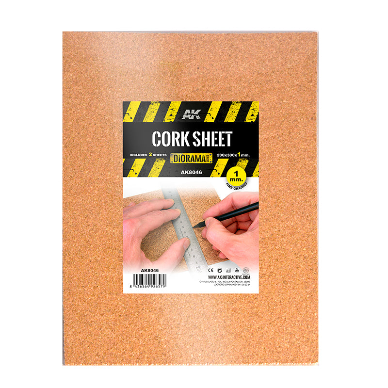 AK Interactive: Cork Sheets - Fine Grained - 200 X 300 X 1mm (2 Sheets)