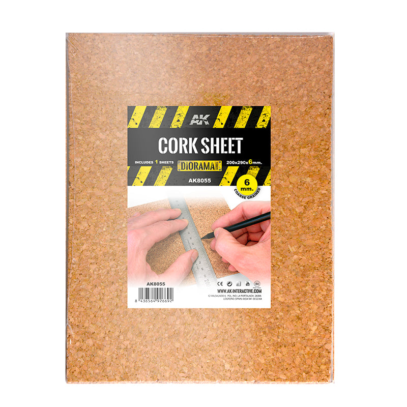 AK Interactive: Cork Sheet - Coarse Grained - 200 X 290 X 6mm (1 Sheet)