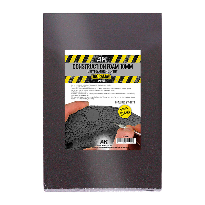 AK Interactive: Construction Foam 10mm - Grey Foam 195 X 295mm Includes 2 Sheets