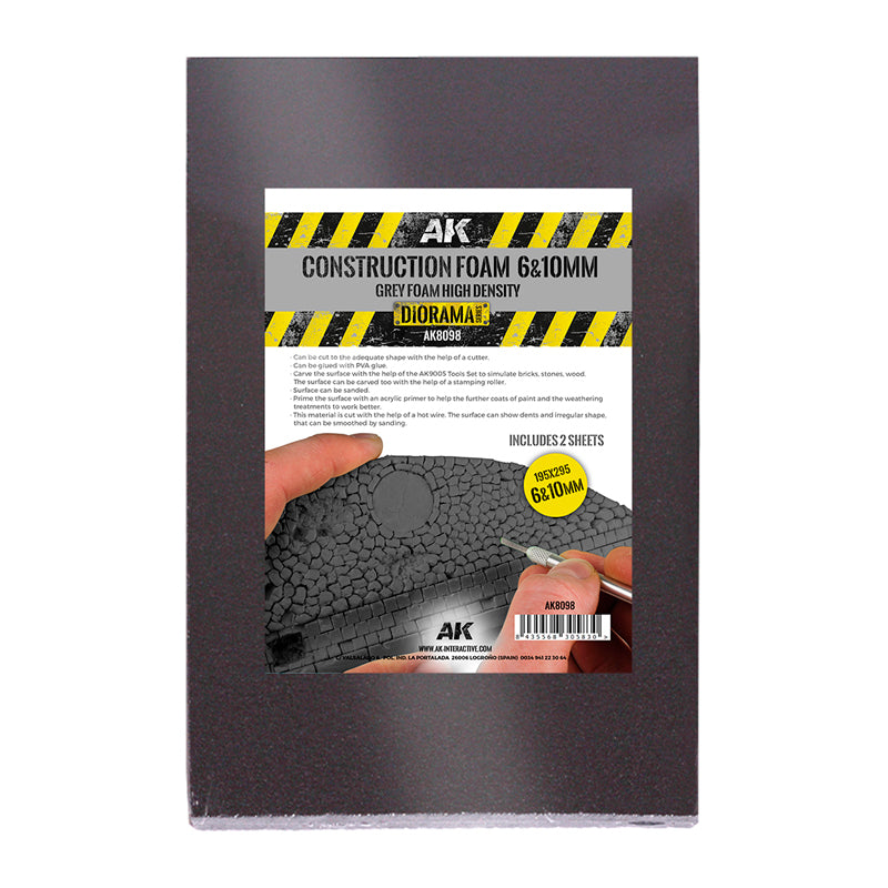 AK Interactive: Construction Foam 6 & 10mm - Grey Foam Includes 2 Sheets