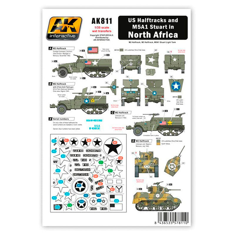 AK Interactive: 1/35 US Halftracks and M5A1 Stuart In North Africa Decals