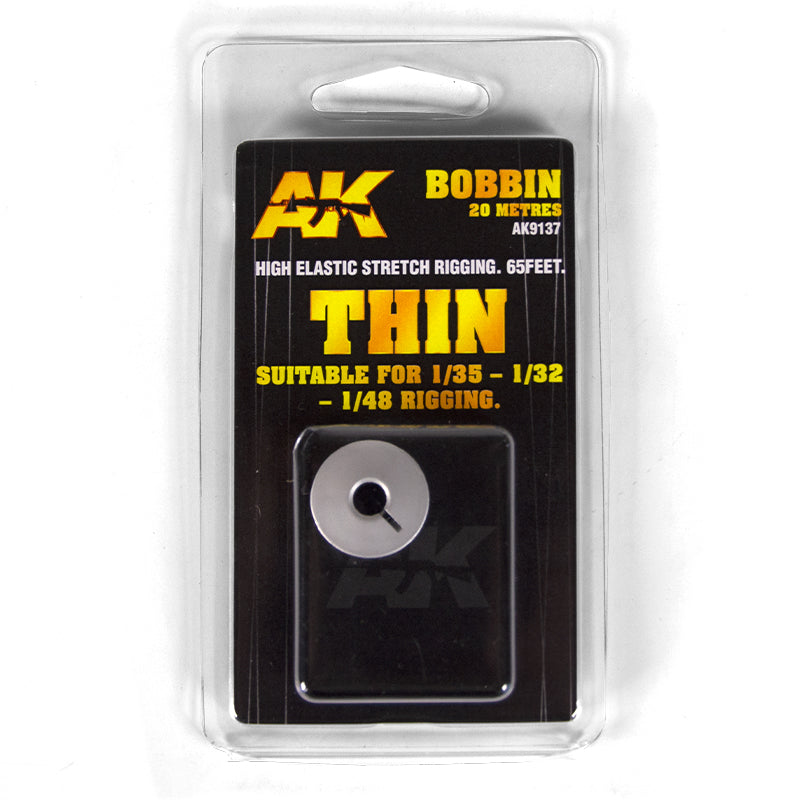 AK Interactive: Elastic Rigging Bobbin Thin for 1 35 / 1 32 / 1 45 - 20m / 66ft