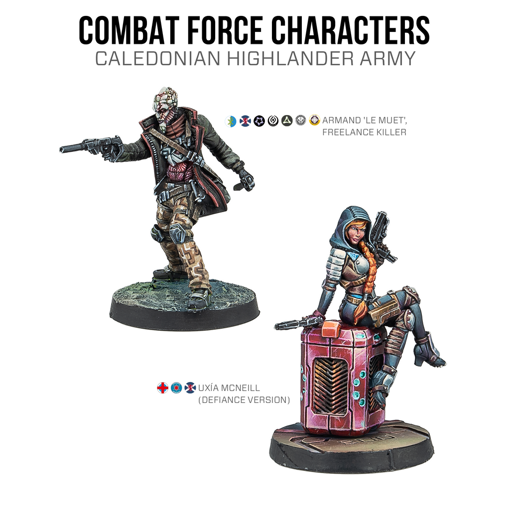 Infinity Caledonian Combat Force Characters official render, Armand Le Muet and Uxia McNeill