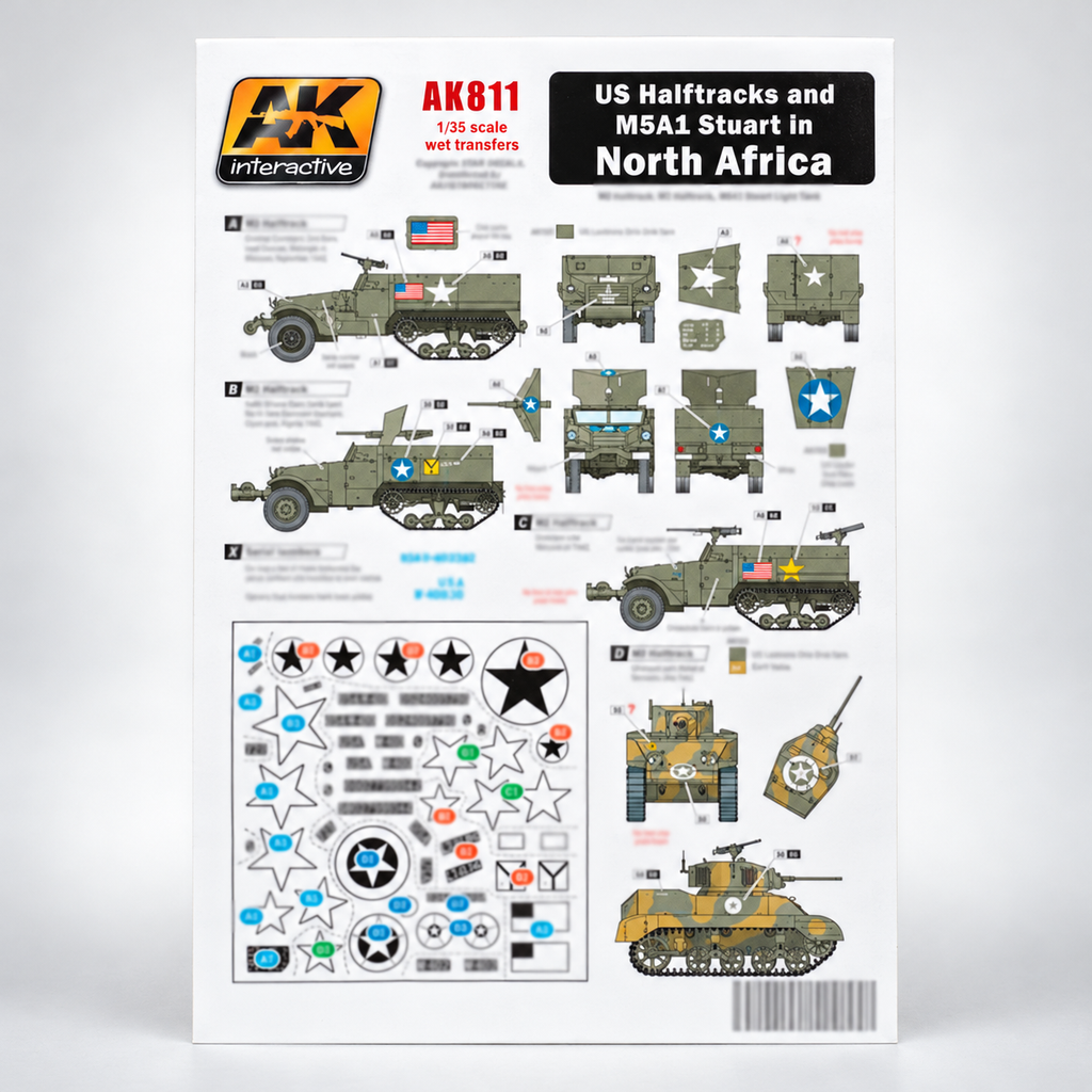 AK Interactive: 1/35 US Halftracks and M5A1 Stuart In North Africa Decals, product