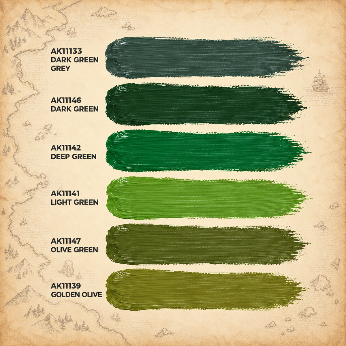 AK Interactive: 3G Orcs And Green Creatures Set, colour swatches
