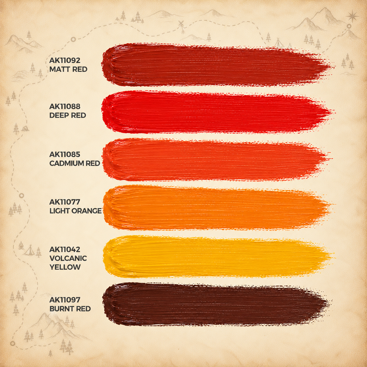 AK Interactive: 3G Inferno and Red Creatures Set, colour swatches