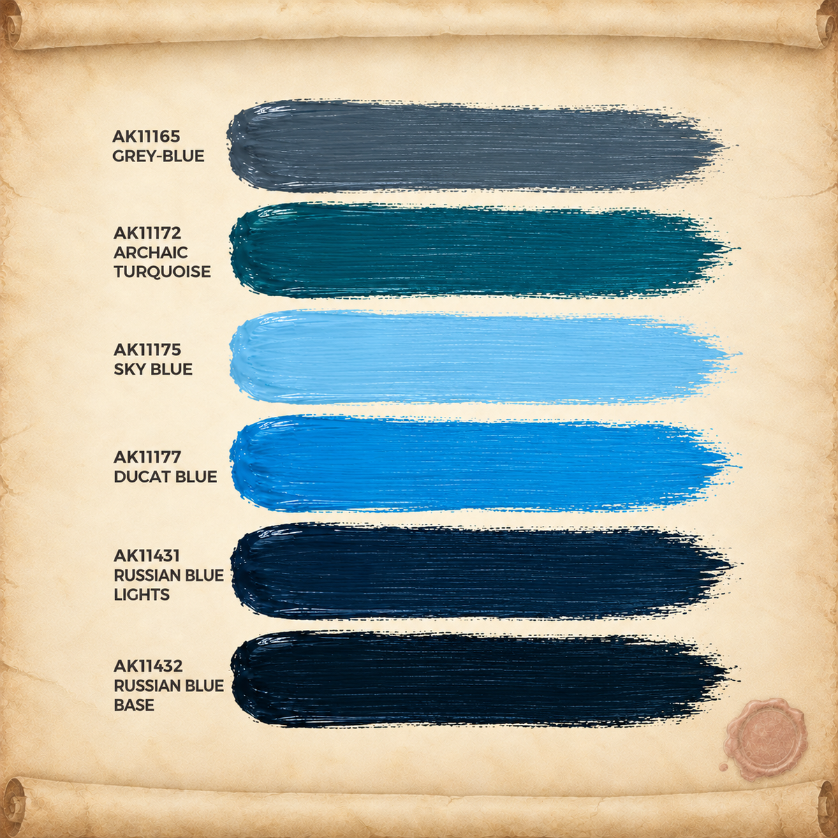 AK Interactive: 3G Essential Colours - Blue Set, colour swatches