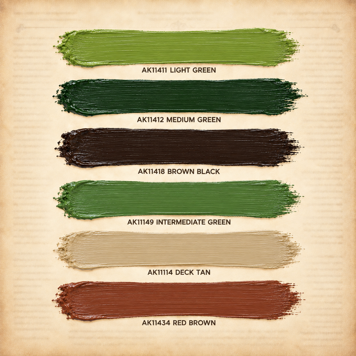 AK Interactive: 3G Modern Woodland And Flecktarn Camouflages Set, colour swatches