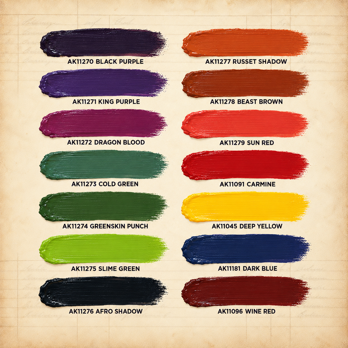 AK Interactive: 3G High Pigmentation Set - 14 Colors, colour swatches