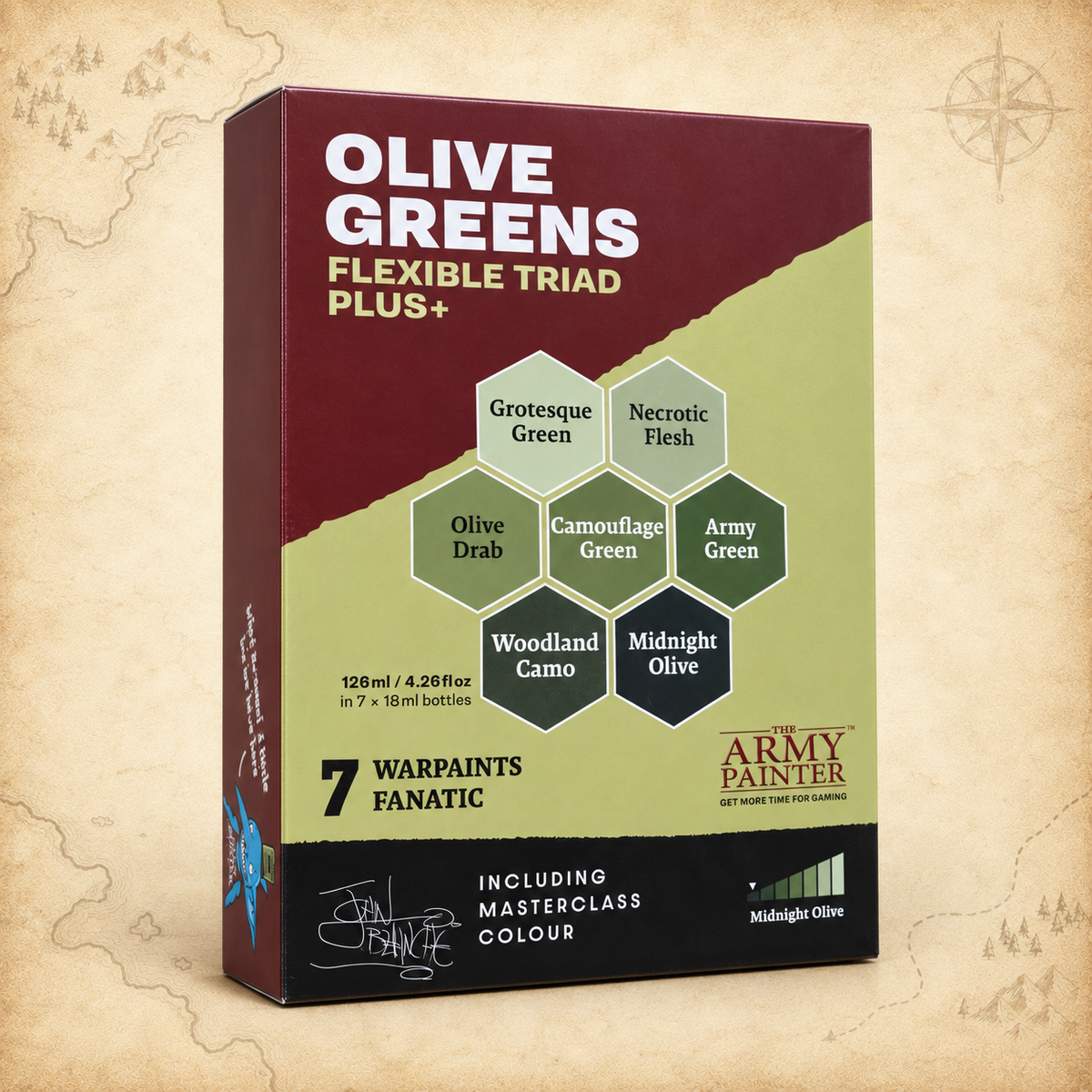 Army Painter: Warpaints Fanatic Flexible Triad PLUS+ - Olive Greens Set, box front