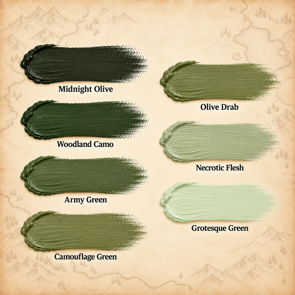 Army Painter: Warpaints Fanatic Flexible Triad PLUS+ - Olive Greens Set, colour swatches