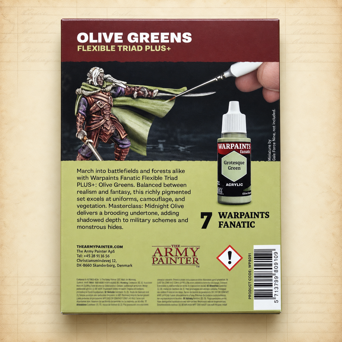 Army Painter: Warpaints Fanatic Flexible Triad PLUS+ - Olive Greens Set, box back