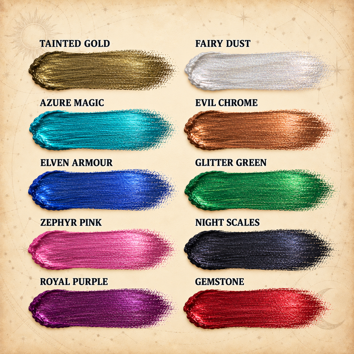 Army Painter: Metallic Colours Paint Set W/ Mixing Balls, colour swatches