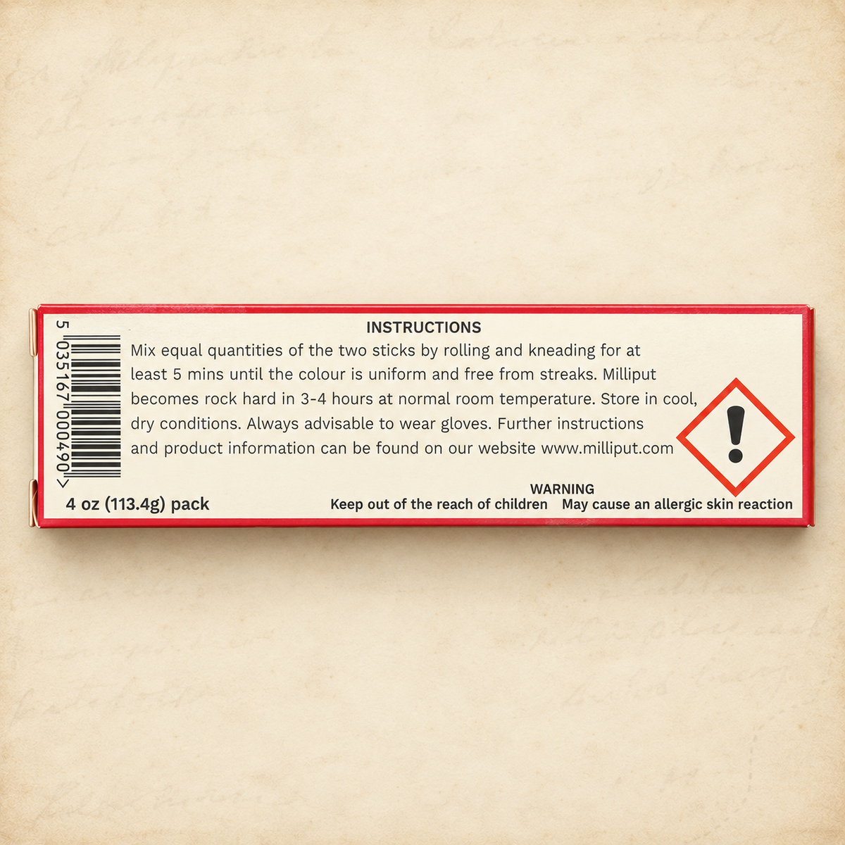 Milliput: Standard (4oz/pack), box back