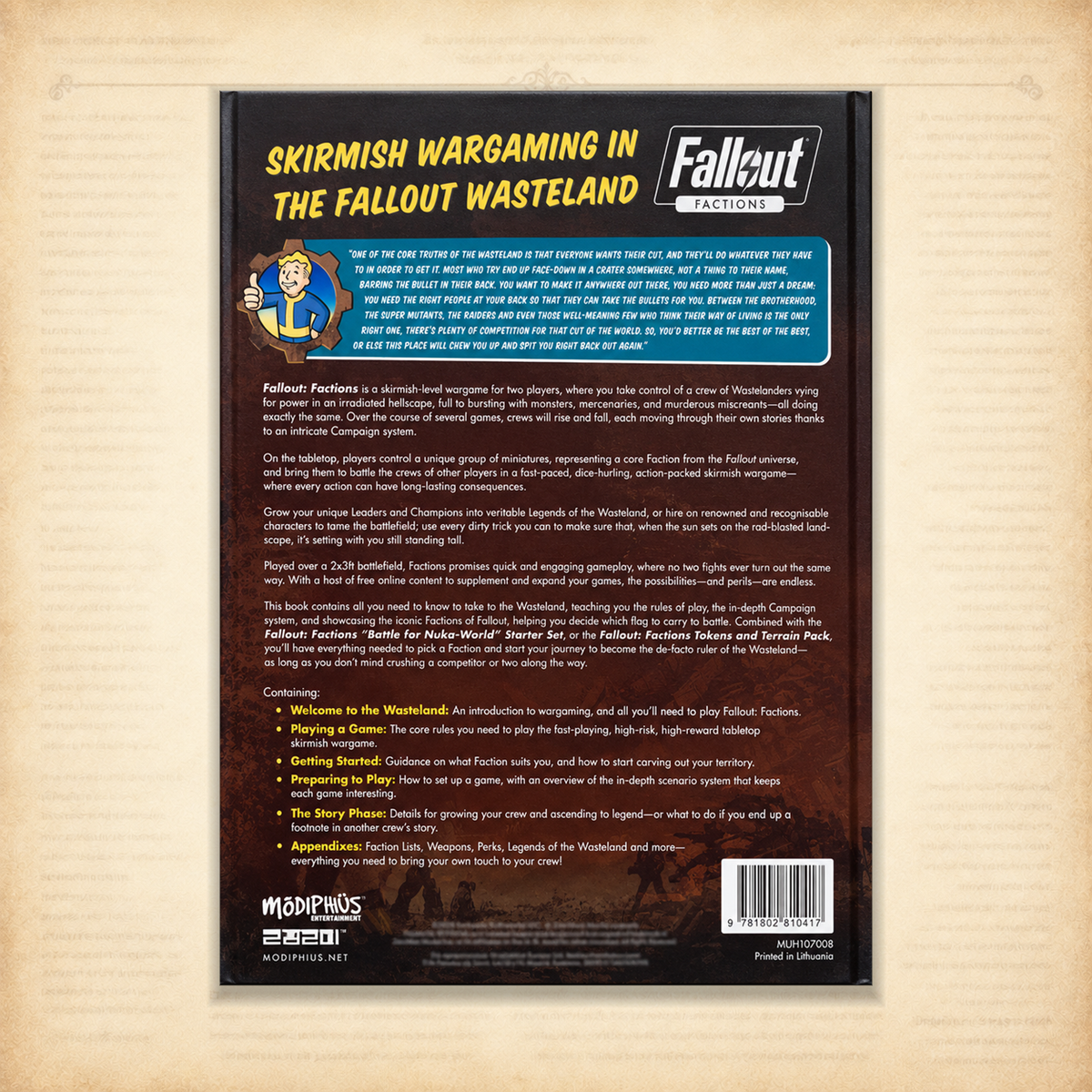 Fallout: Factions - Core Rulebook, back cover
