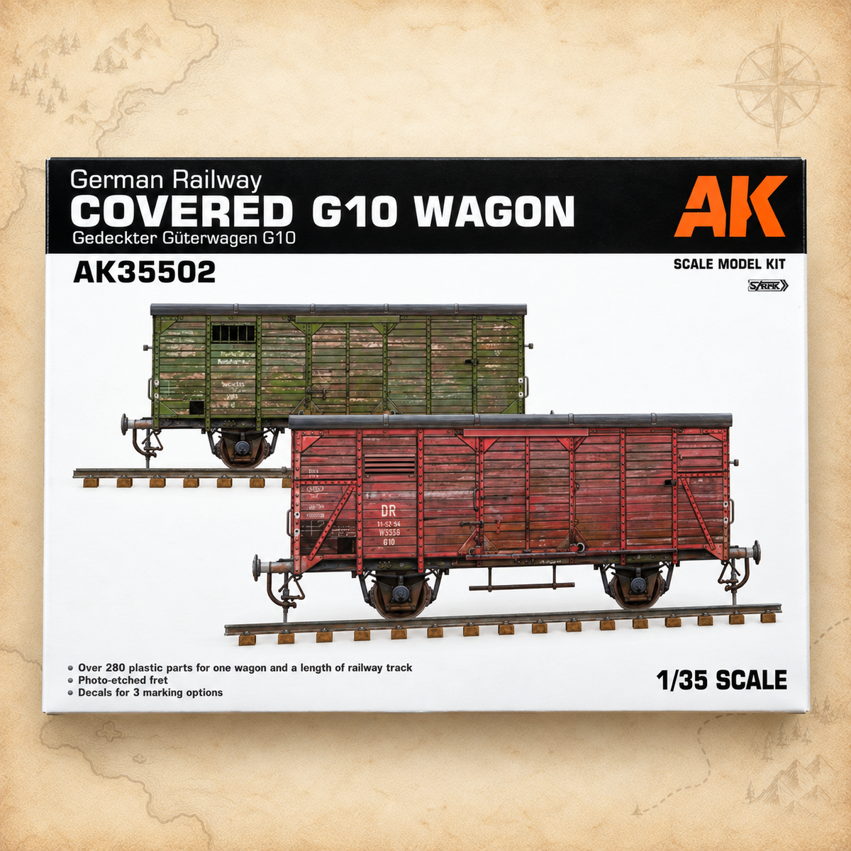 AK Interactive: 1/35 German Railway Covered G10 Wagon Gedeckter Guterwagen G10, box front
