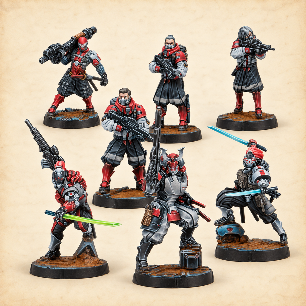 Infinity: Operation Sandtrap (Two-Player Battle Pack), JSA miniatures close up