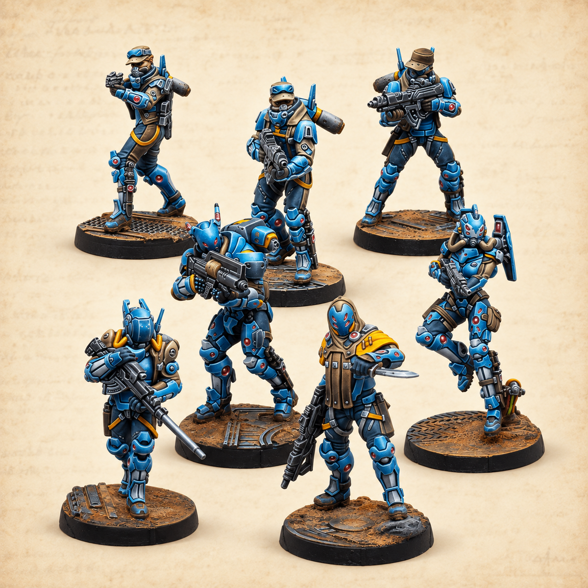Infinity: Operation Sandtrap (Two-Player Battle Pack), PanOceania miniatures close up