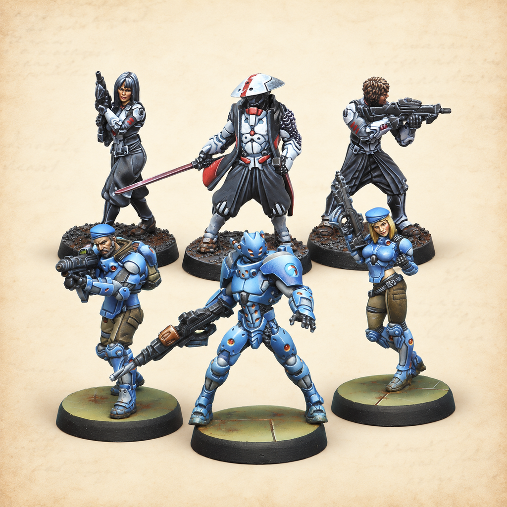 Infinity: Essentials START HERE, miniatures close up