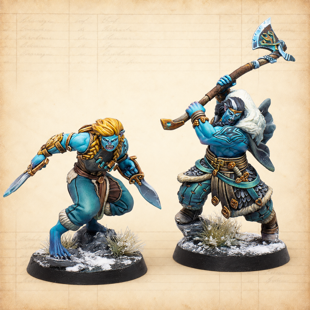 Warcrow: Northern Tribes Action Pack, pair blue warriors