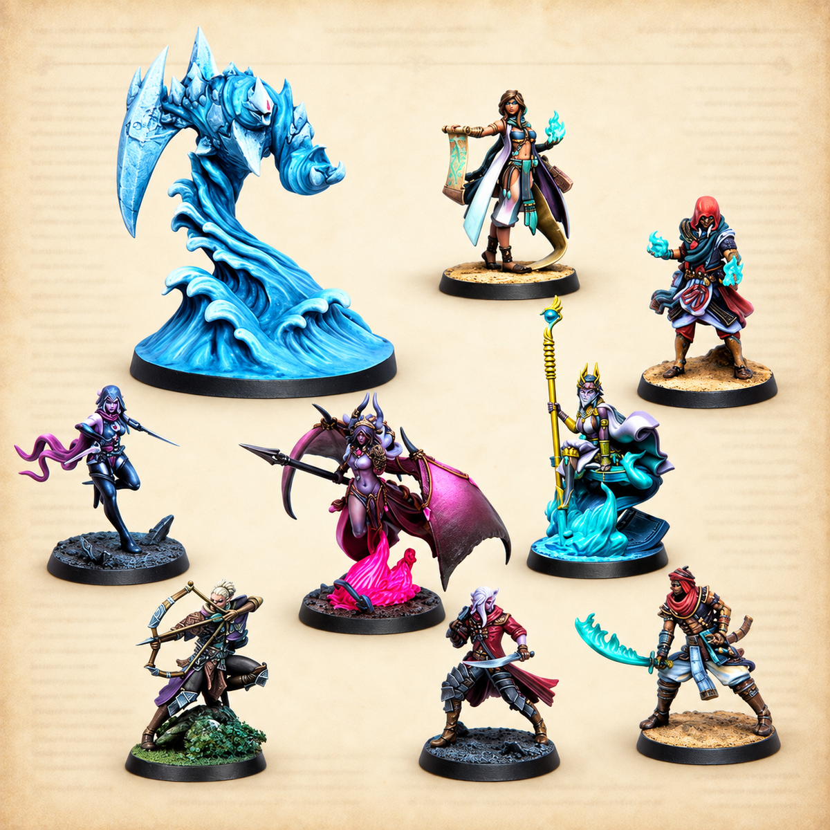 Eldfall Chronicles: Two-Player Starter Set Coalition of Thenion vs Sand Kingdoms, miniatures close up