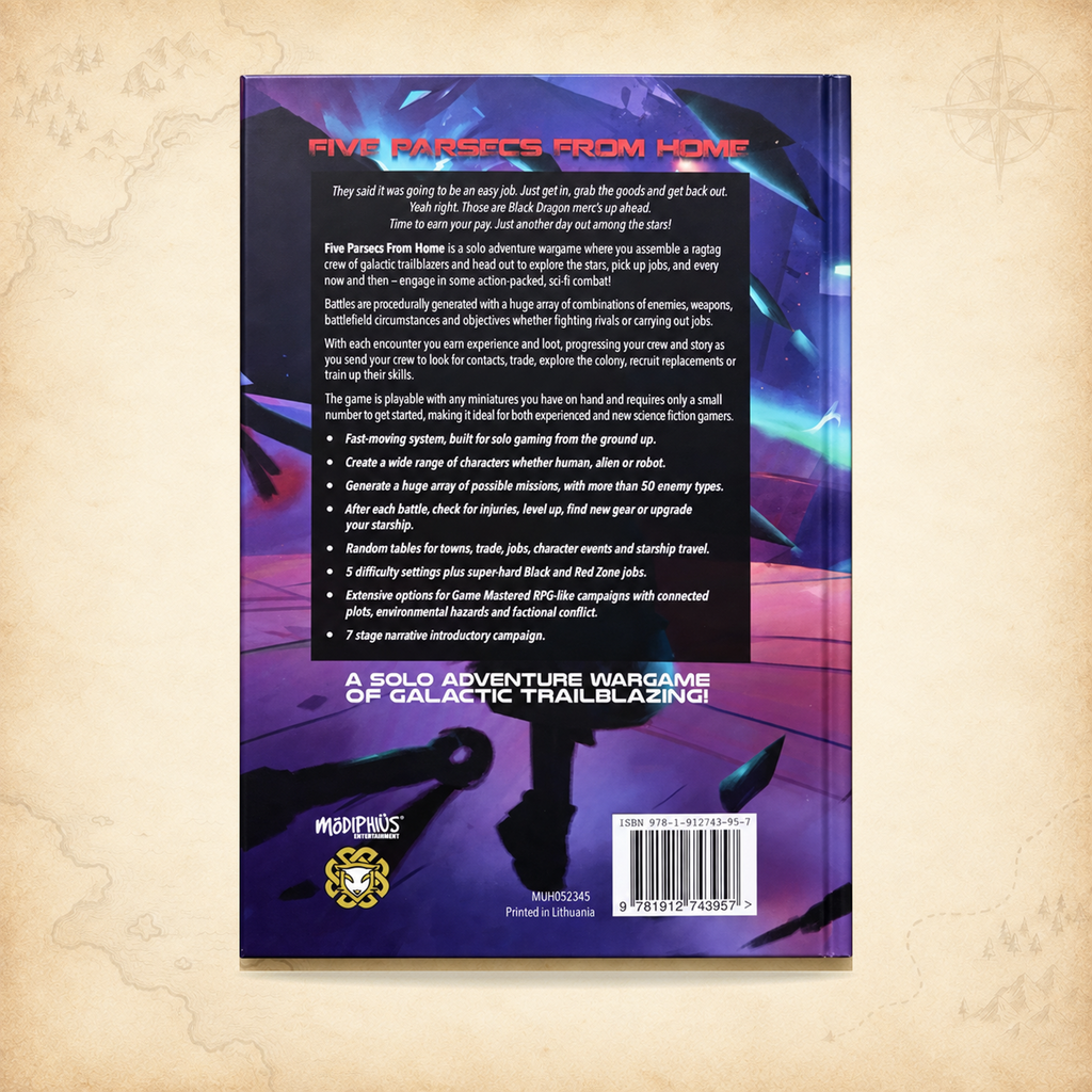 Five Parsecs From Home: Solo Adventure Wargaming, box back