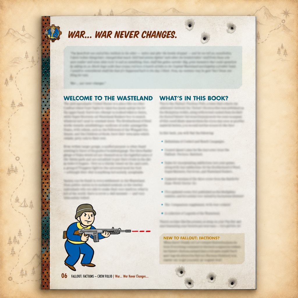 Fallout: Factions - Crew Folio, inside pages
