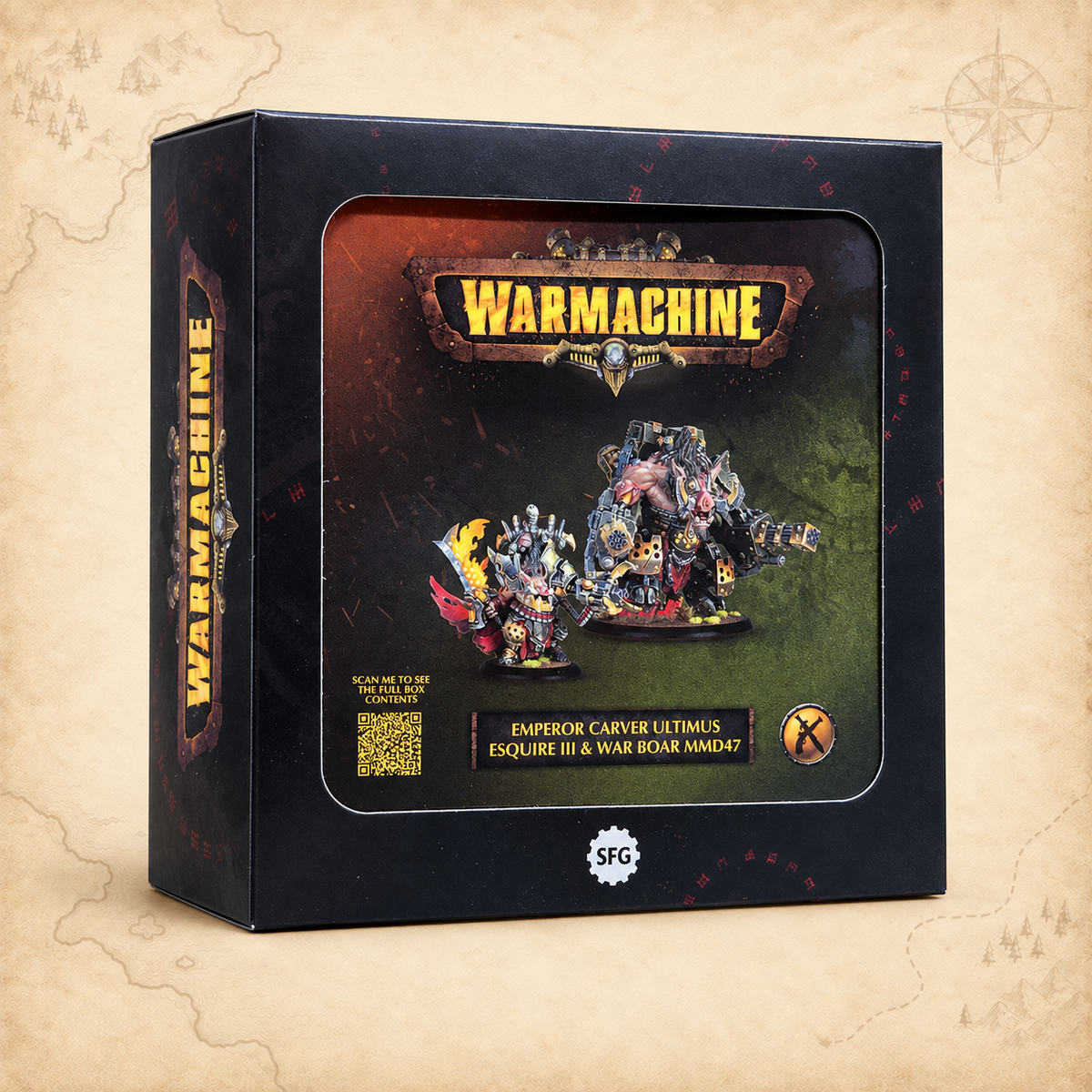 Warmachine: Emperor Carver Ultimus Esquire III & War Boar MMD47, box front