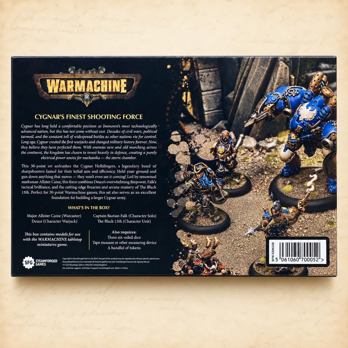 Warmachine: Cygnar Hellslingers Command Cadre, box back