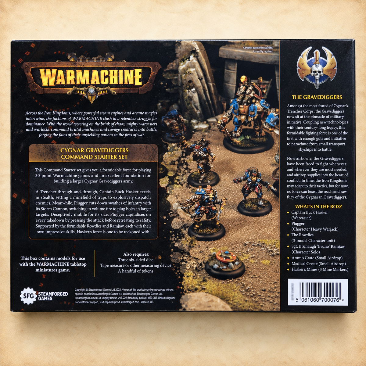 Warmachine: Cygnar Gravediggers Command Starter Set, box back