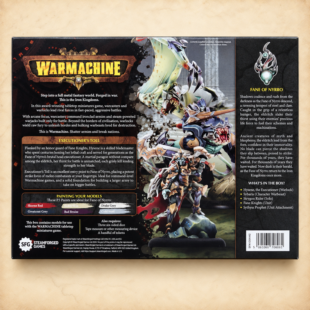 Warmachine: Dusk Fane of Nyrro, Executioner's Toll, box back