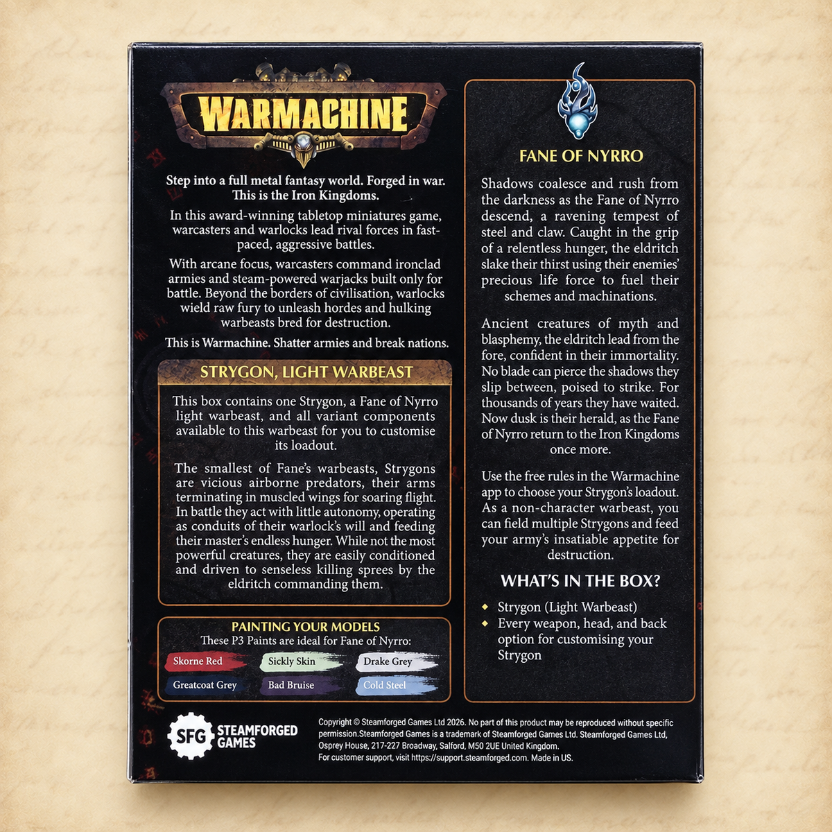 Warmachine: Dusk Fane of Nyrro Light Warbeast, box back