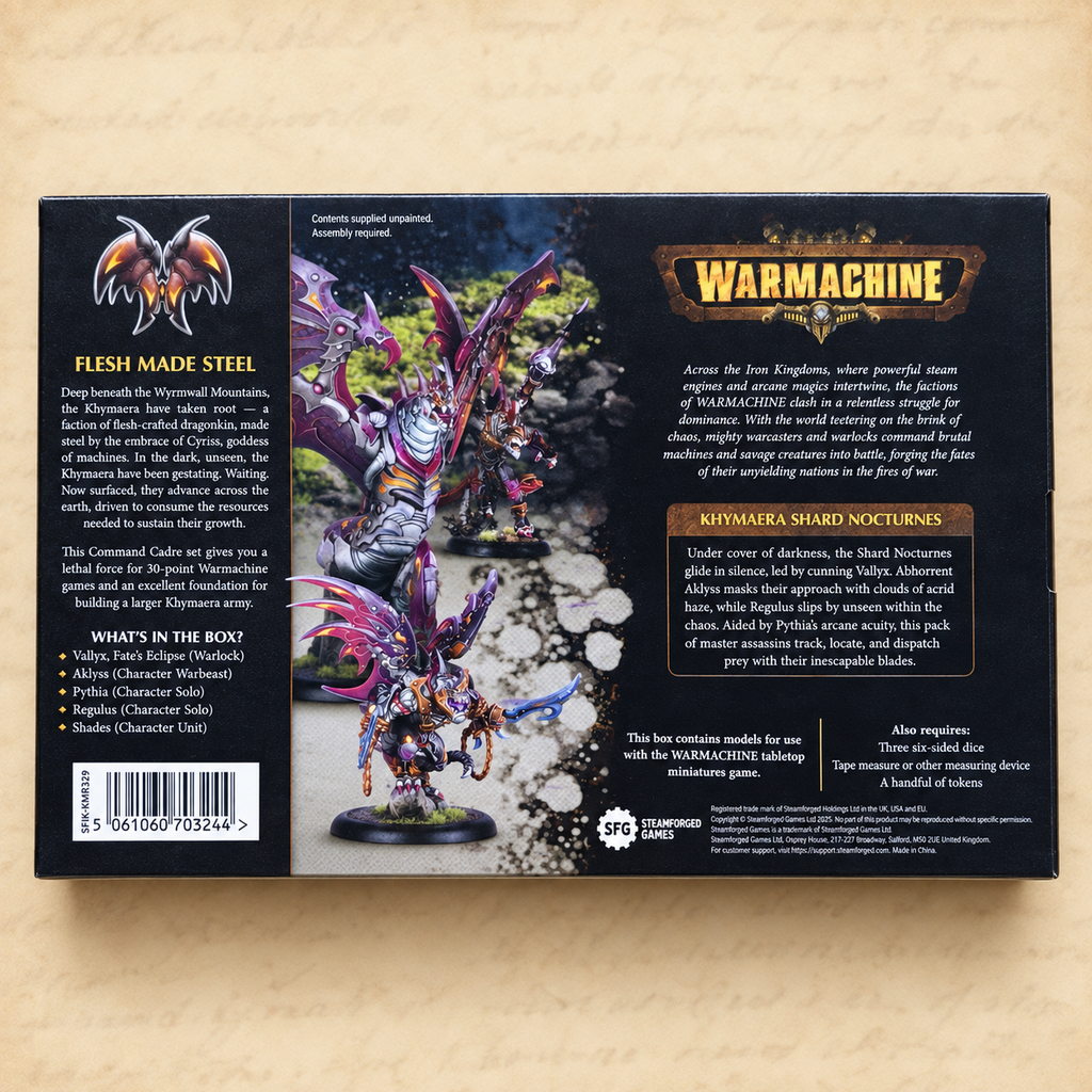 Warmachine: Khymaera Shadowflame Shard Command Starter (HIPS), box back