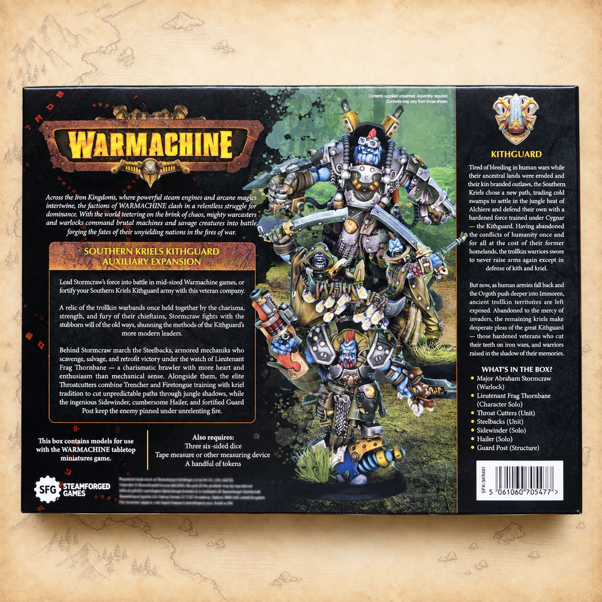 Warmachine: Southern Kriels Kithguard Auxiliary Expansion, box back