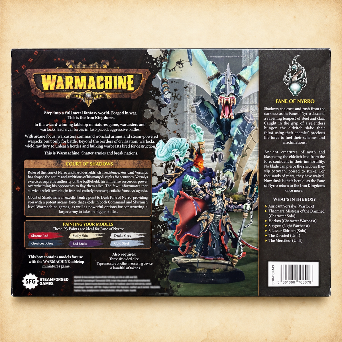 Warmachine: Dusk Fane of Nyrro Army Box, Court of Shadows, box back