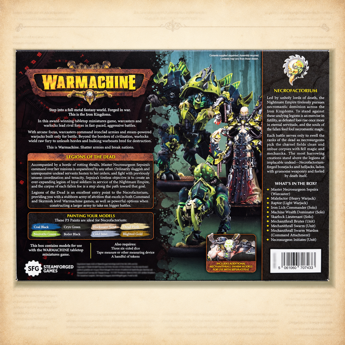 Warmachine: Cryx Necrofactorium Army Box: Legions of the Dead, box back