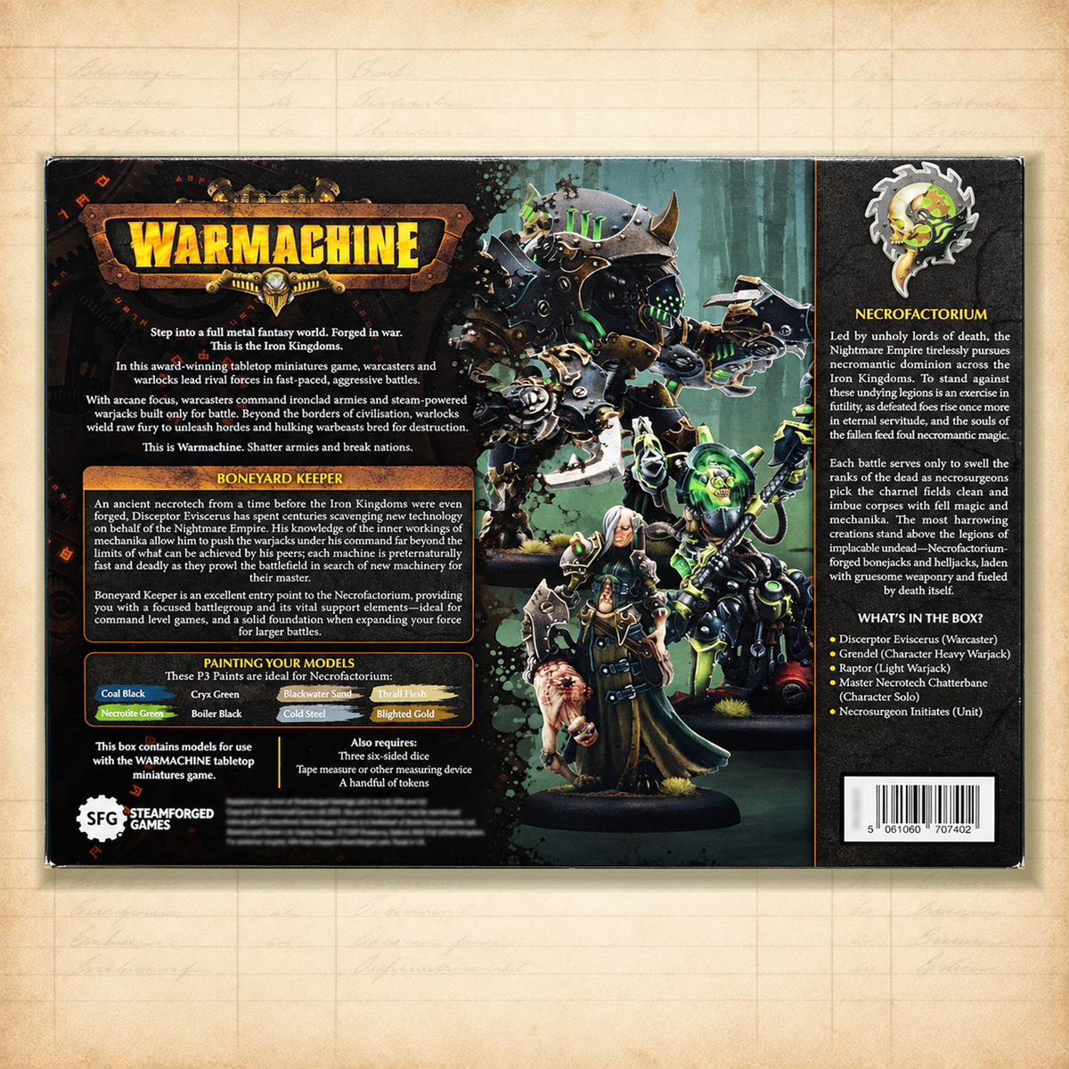 Warmachine: Cryx Necrofactorium Command Set: Boneyard Keeper, box back