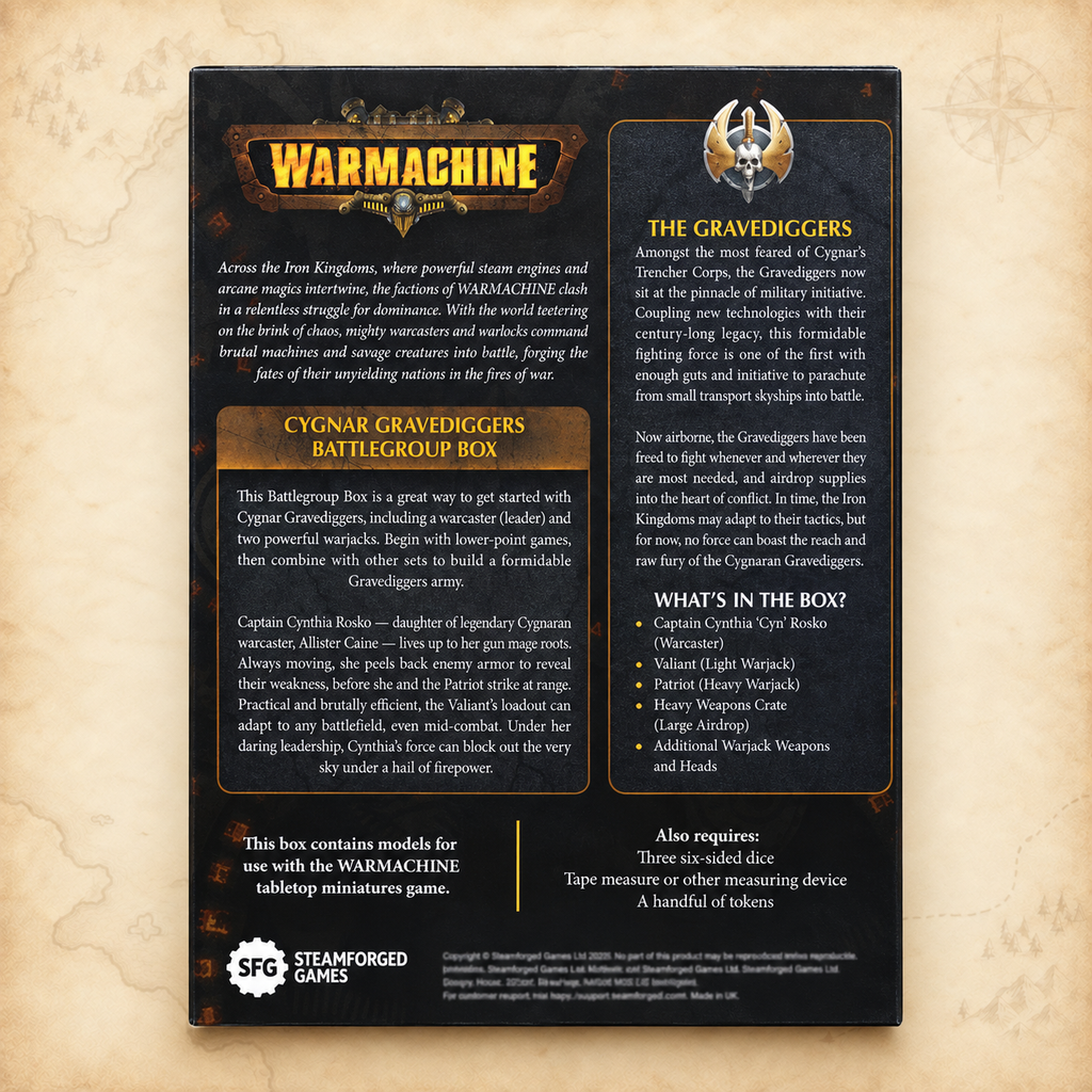 Warmachine: Cygnar Gravediggers Battlegroup Box, box back