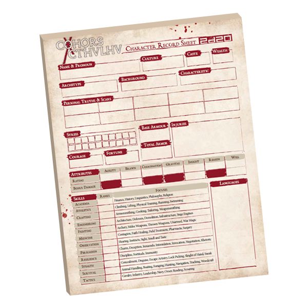Cohors Cthulhu: RPG Character Sheet Pad