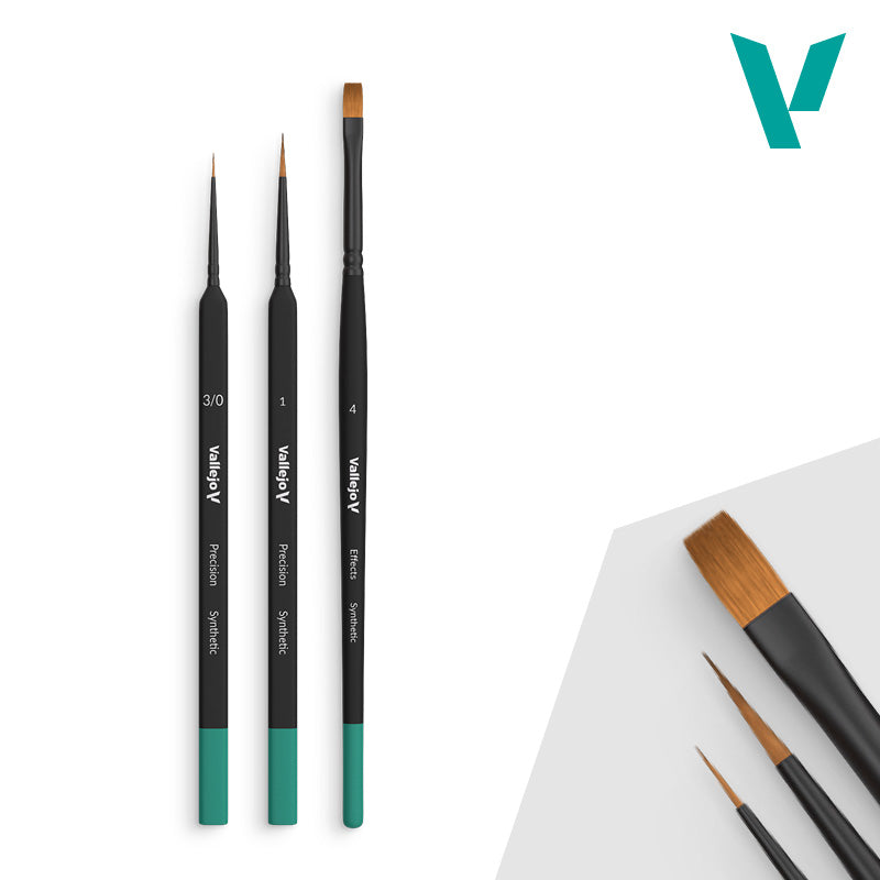 Vallejo: Starter Set (Round No.1 & 3/0 Triangular Handle, Flat No.4, Synthetics)